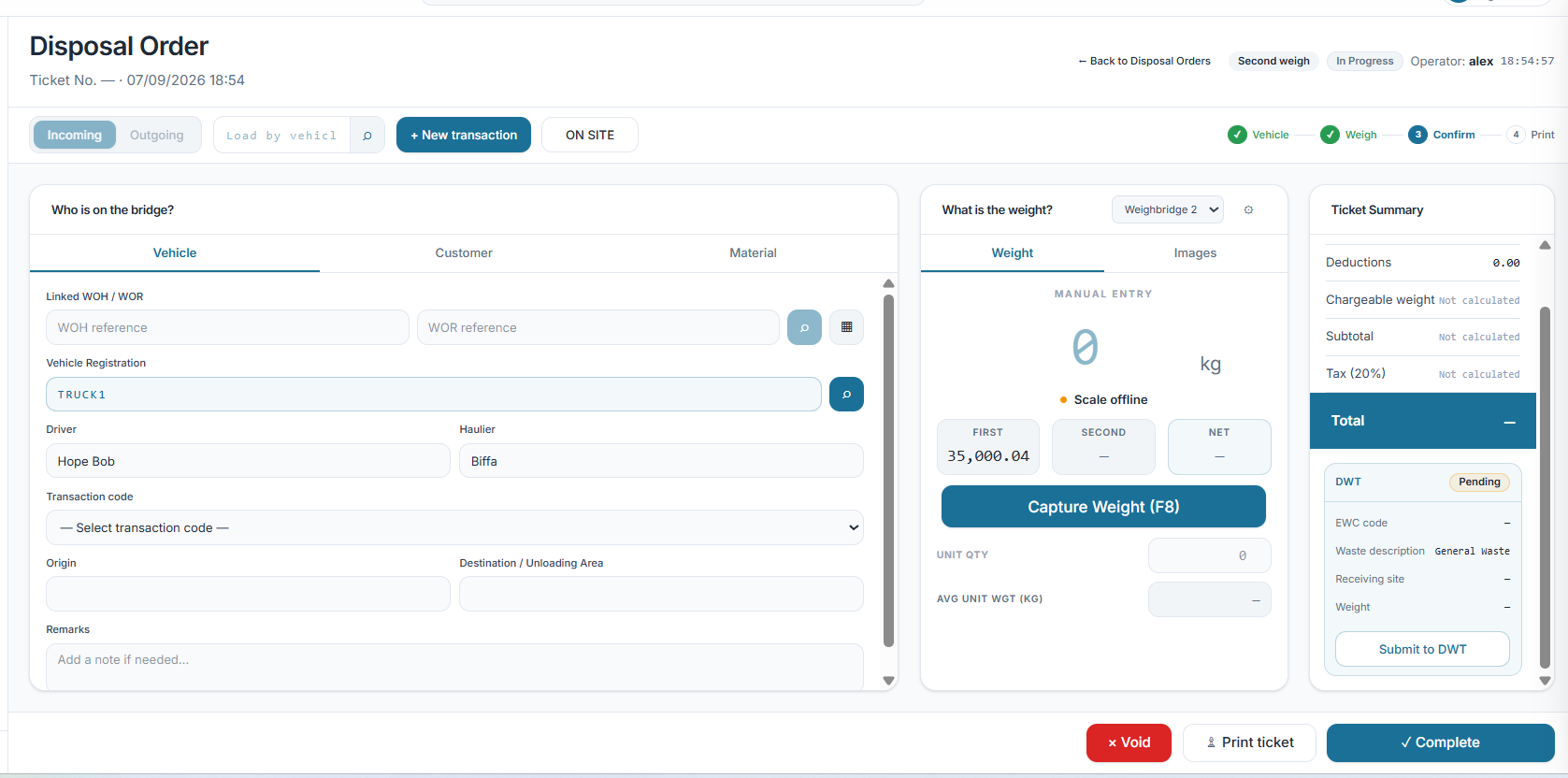 WR1 Visions weighbridge workflow